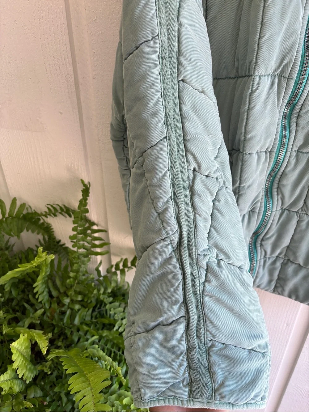 Free People Quilted Zip-Up Puffer Jacket in Light Blue